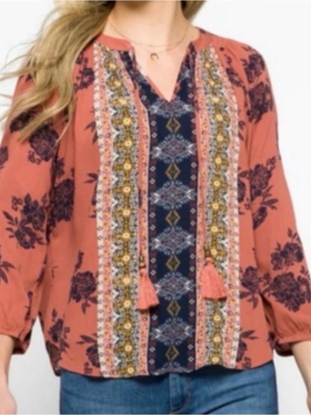 Mason & Belle Coral Bohemian Top with Tassels